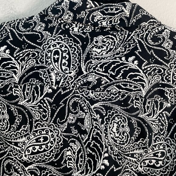 Chaps Classics Womens Plus 3X Black White Paisley No Iron Button Up Shirt Blouse - Picture 8 of 8